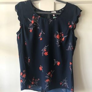 Cap Sleeve Floral Blouse with Crochet Detail